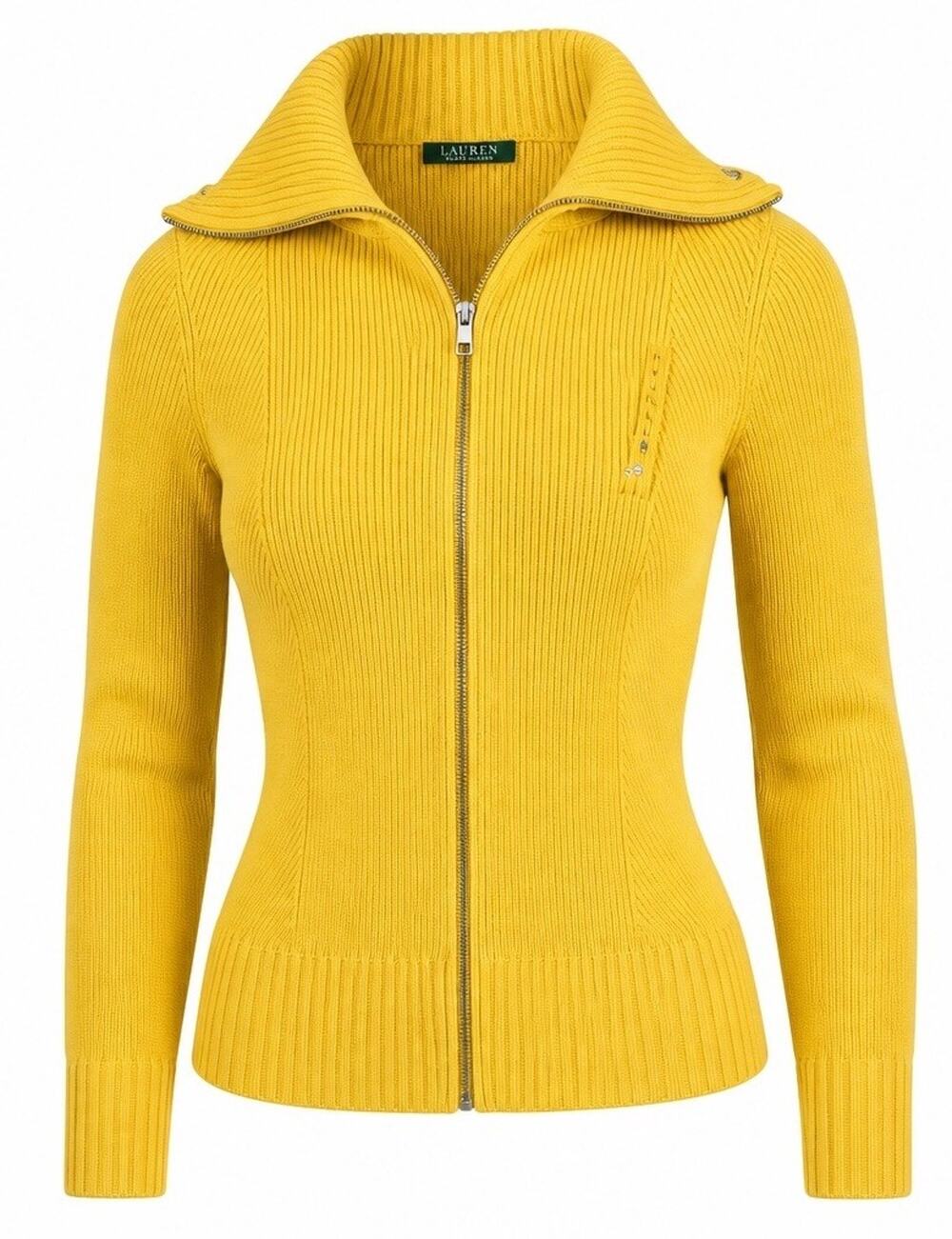New Vintage Ralph Lauren Cotton Yellow Sweater Cardigan Woman’s Size Large